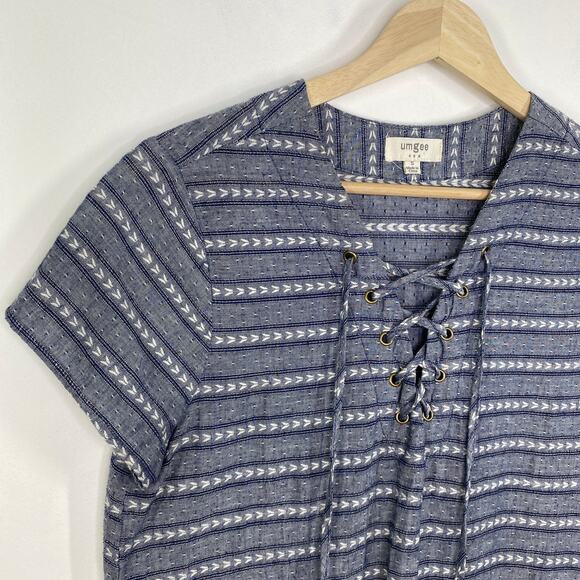 Umgee Shirt Mini Dress Women Small Black Striped Aztec Cotton Blend Pockets - Picture 4 of 7